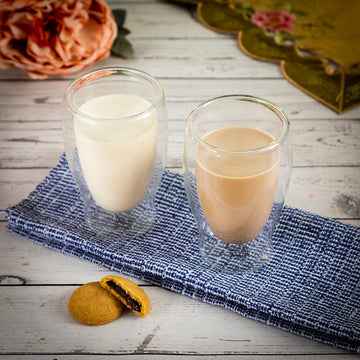 Borosilicate Double Wall Multi-Use Glass, Insulated Mug for Hot Cold Mug Tea Coffee, Drinking Glasses,Water Glasses, juice, Microwave & dishwasher safe, Lightweight-Transparent - 350 ml - Pack of 2